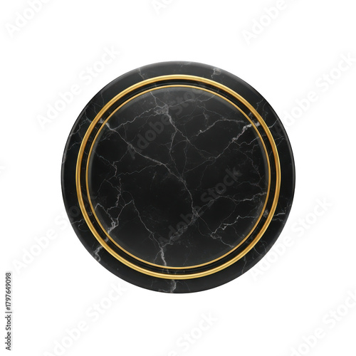 Elegant black marble circle with golden rings isolated on transparent background