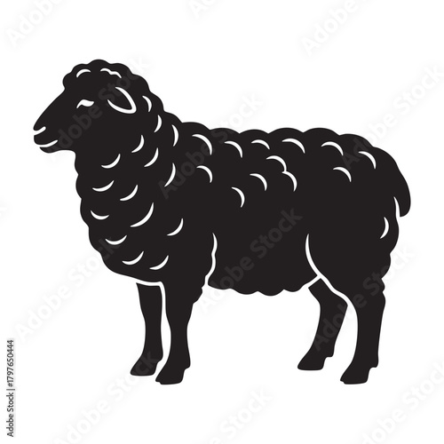 Fluffy Farm Sheep Standing Silhouette Vector Icon
