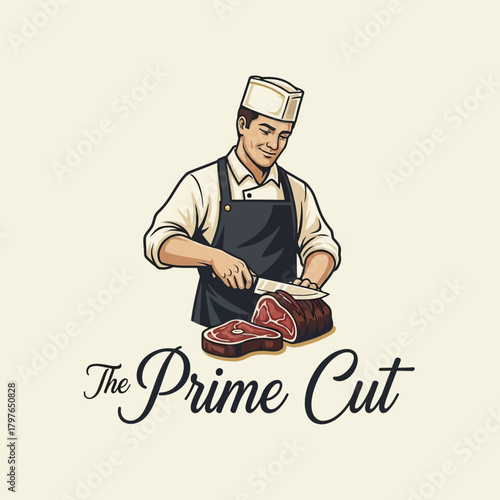 Butcher expertly slicing prime cut of meat with precision and care.