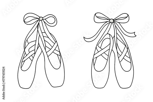 Classic ballet pointe shoes with crisscrossed ribbons tied into elegant bows