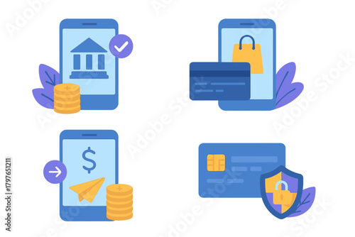 Mobile banking, secure online shopping, money transfer, and payment protection concepts