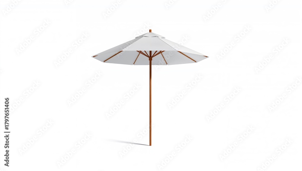Obraz premium White beach umbrella on a plain backdrop, ideal for layout design