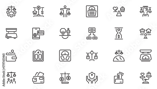 Balance line icon set. Included exercise, spirit, peace, meditation, meditate, relax and more. Thin outline icons pack. Vector illustration