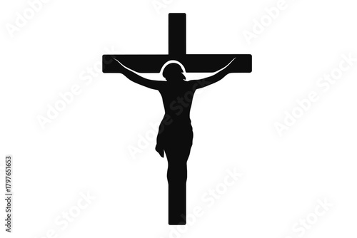 Black silhouette of Jesus Christ crucified on the cross symbolizing Christian faith