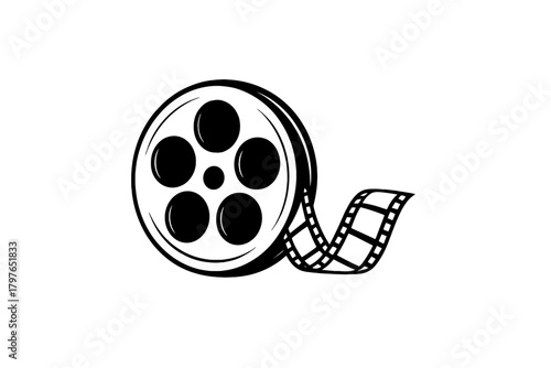 Monochrome stylized vintage movie film reel and strip for video production