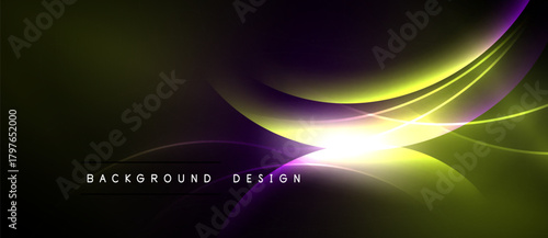 Abstract background features flowing lines, vibrant colors. Gradient transitions create dynamic visual effect. Modern design element.