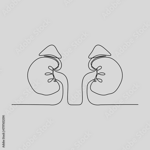 A clean, continuous line drawing of the human kidneys and associated vessels. This minimalist anatomical illustration is perfect for medical, educational, urology, or wellness projects.