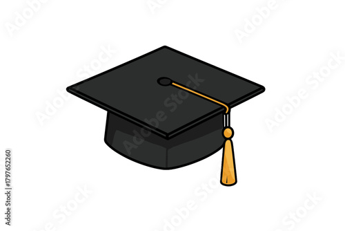 Black mortarboard graduation cap with golden tassel symbolizing academic success and commencement