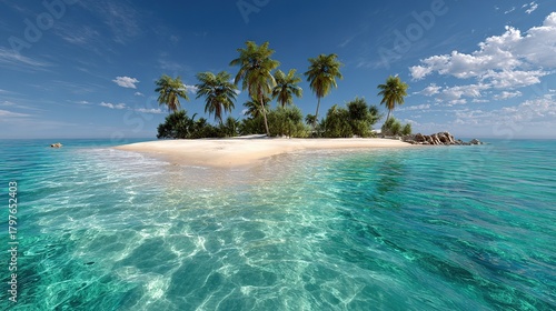 Scenic vista of a tropical atoll with clear waters