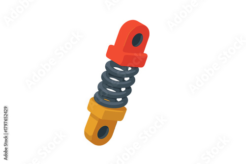 Colorful mechanical spring shock absorber component isolated on white background