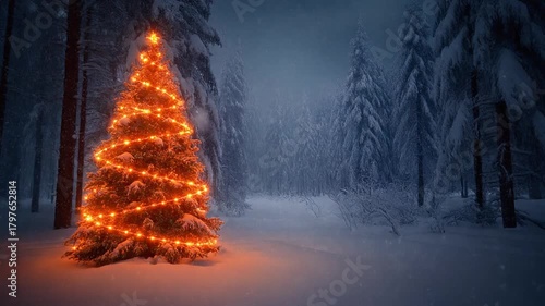 Enchanted Christmas Tree Illuminates a Quiet Winter Wonderland