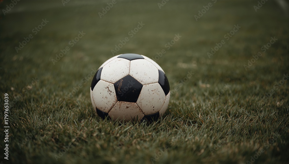 Fototapeta premium Football resting on the grass