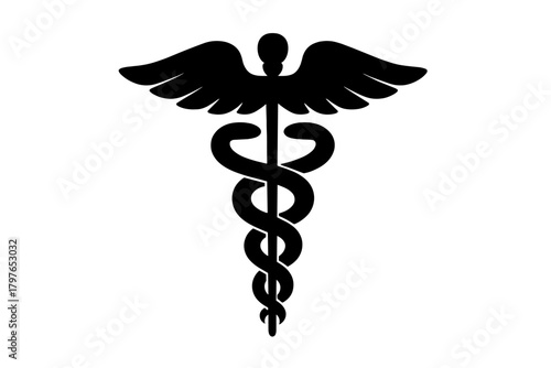 Classic Caduceus symbol silhouette featuring a winged staff entwined by two snakes
