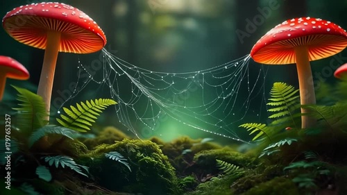 Enchanted Forest Floor: Mushrooms, Ferns & Dewy Spiderwebs