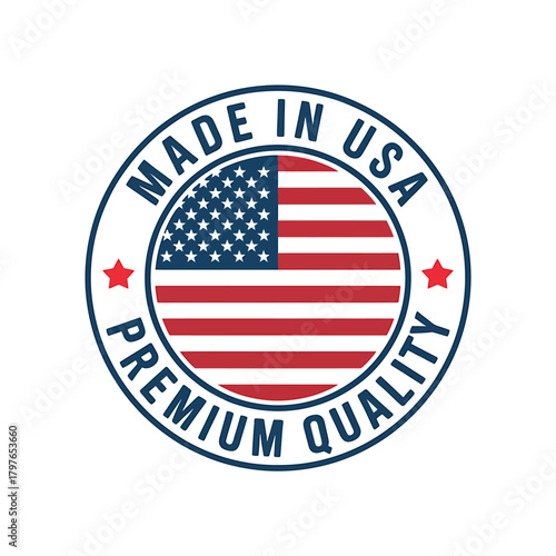 Made in usa premium quality badge with usa national flag symbol.