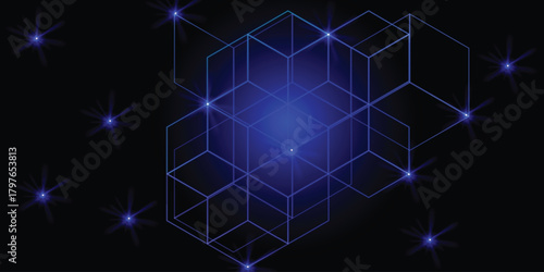 Blue  lights shining .golden background with shiny stars and rays.Sparkles or particle glitter lighting . Merry Christmas festive abstract background