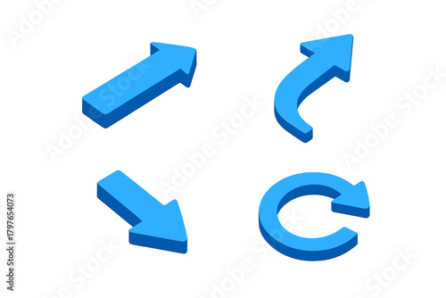Four blue isometric arrows representing direction, movement, navigation, and circular refresh