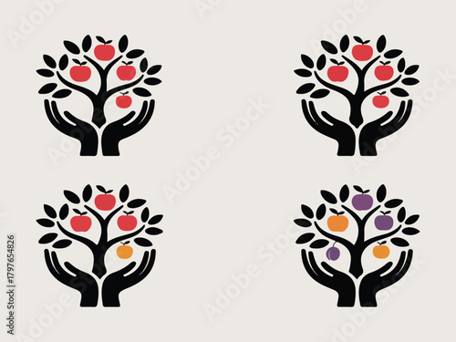 Tree of Knowledge with Fruits Icons Set