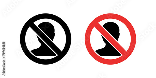 Restricted person entry icon set, anonymous user forbidden sign