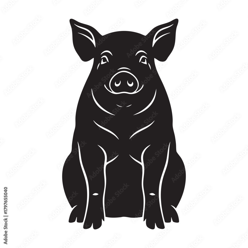 Fototapeta premium Cute Pig Sitting Upright Silhouette Vector Art