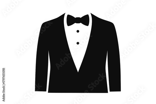 Elegant black tuxedo jacket with bow tie and white dress shirt for formal events and celebrations