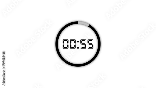Wallpaper Mural Animation of 1 minute countdown. Abstract 1 minute timer countdown animation, 60 sec to 0 sec countdown timer on white background. 4k Torontodigital.ca