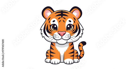 Cartoon tiger cub sitting with a cute expression.