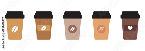 Coffee cup icon. Coffee paper cup icon set. Disposable coffee cup. Coffee cup icon with different style. Vector illustration