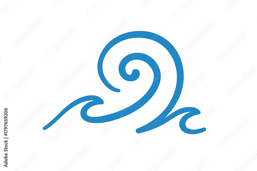 Fototapeta premium Simple blue stylized ocean wave swirl graphic design element for water and marine themes