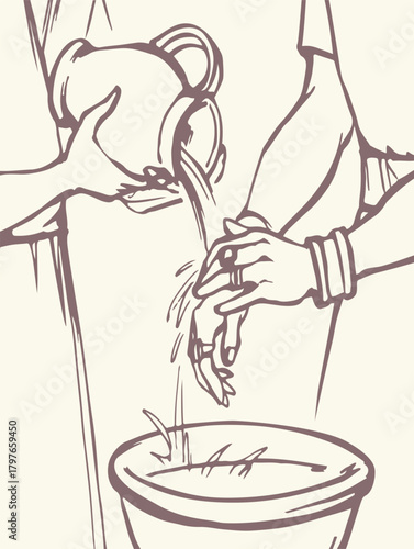 Vector drawing. Pilat washes his gands