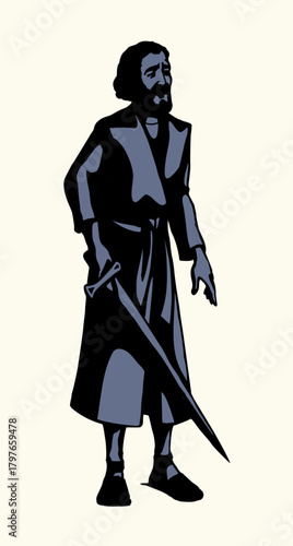 Vector drawing. Man with the sword