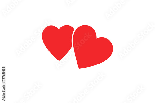 Two vibrant red heart shapes symbolizing romance, passion, and affection on a white background