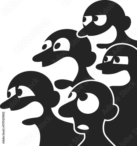 Abstract Group of People Reacting Vector, Stylized Crowd Showing Surprise and Emotional Expression