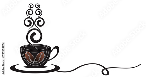 Coffee Cup Icon, Cup of steaming hot coffee vector illustration on white background