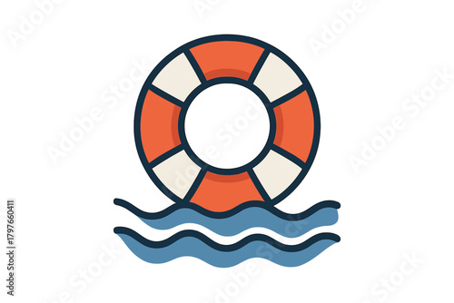 Orange and white lifebuoy floating on blue waves symbolizing water safety and emergency rescue