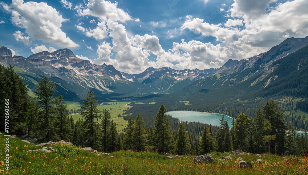 Fototapeta premium Mountains Surrounded by Summer Clouds, Erosion Risk