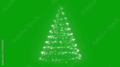 Glitter sparkle animated green screen, 4K Chroma key 3d animation. White shining dust light. Bokeh light lights effect background. Glowing sparkle Christmas tree. Concept: Christmas, party, celebrate