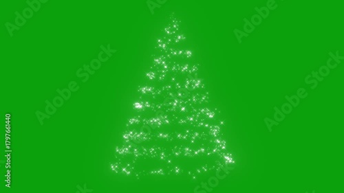 Glitter sparkle animated green screen, 4K Chroma key 3d animation. White shining dust light. Bokeh light lights effect background. Glowing sparkle Christmas tree. Concept: Christmas, party, celebrate