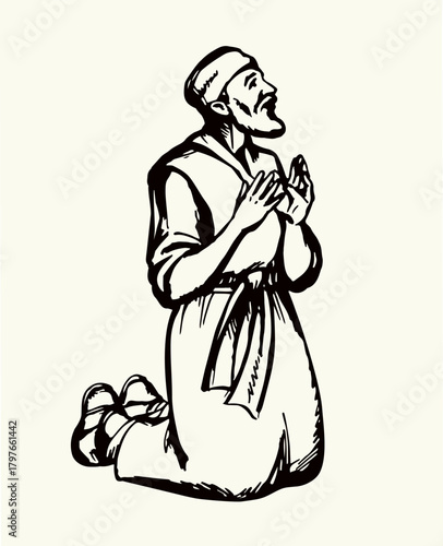 Vector drawing. Jesus healing a man