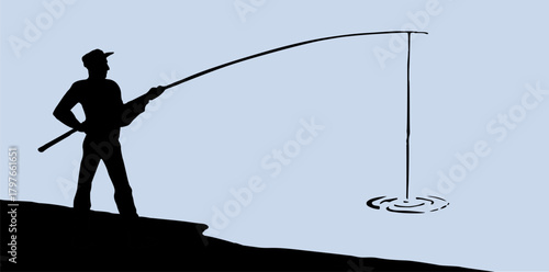 Vector drawing. Man catching fish