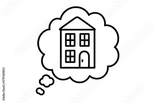 House inside a thought bubble symbolizing real estate goals and property aspirations