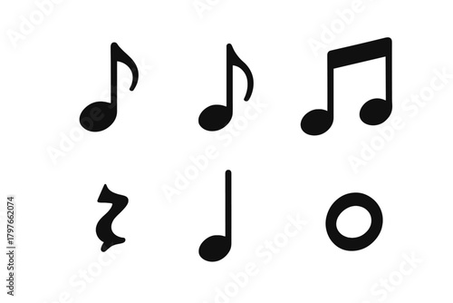 Basic black musical notes and symbols for sound and melody concepts