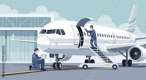 Aircraft Maintenance At The Airport Checking Before Flight