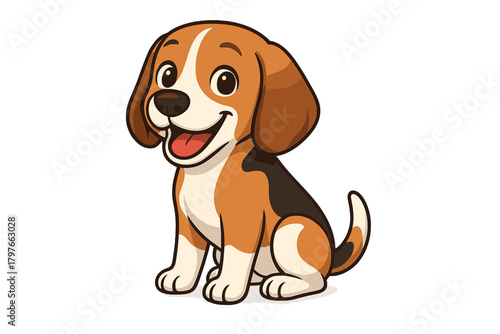 Adorable happy sitting Beagle puppy dog character with tongue out and smiling face