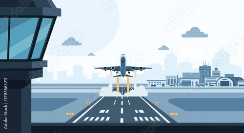 Airplane Taking Off From Runway At The International Airport