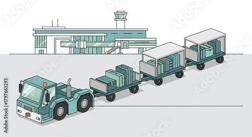 Airport Luggage Transfer Vehicle With Suitcases By Terminal Building