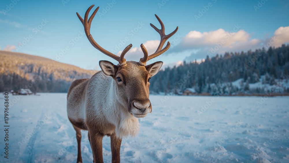 Obraz premium Reindeer at a farm during winter, highlighting seasonal change