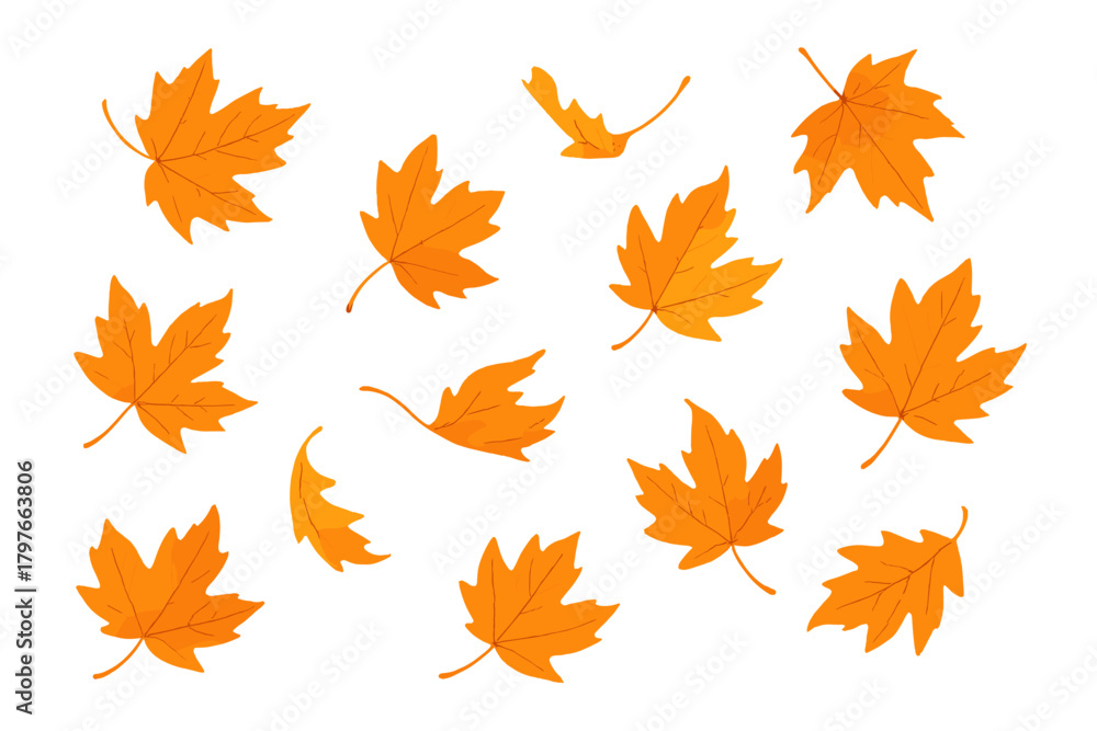 Obraz premium Scattered orange autumn maple leaves falling down creating a seamless pattern