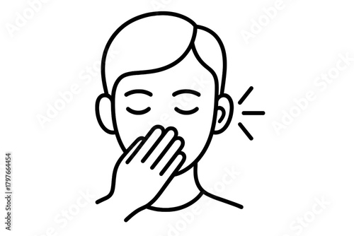 Minimalist black and white graphic of person covering mouth symbolizing secrecy and gossip