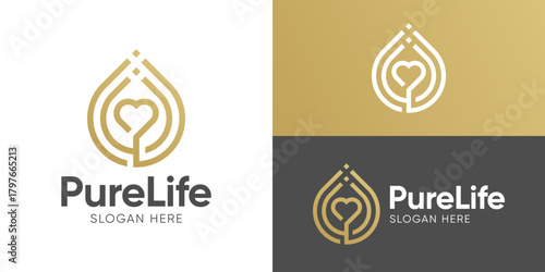 Creative simple pure life logo template. Water drop with love shape for purity logo design vector illustration.